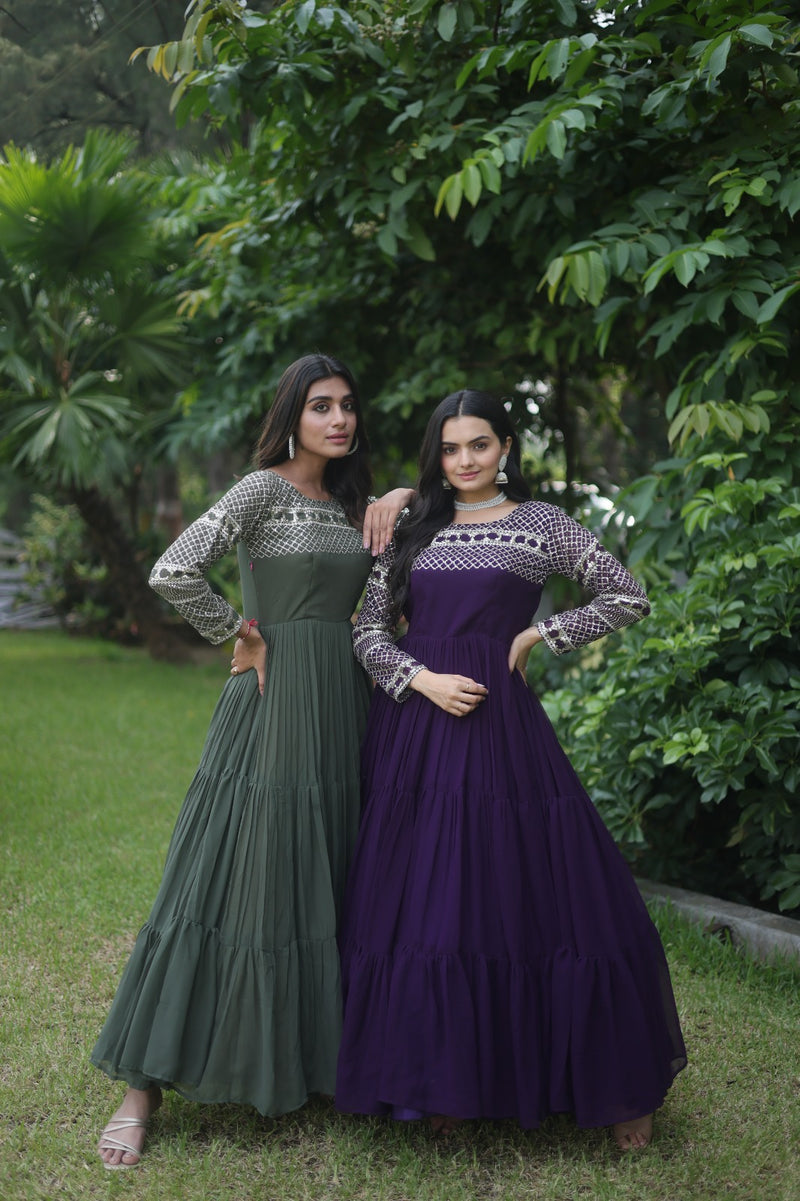 Mehendi Zari-Thread & Sequins Embroidery Gown