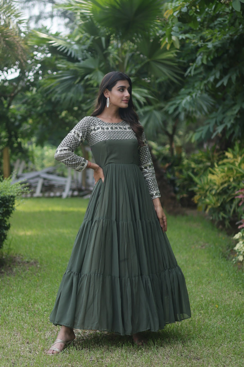 Mehendi Zari-Thread & Sequins Embroidery Gown
