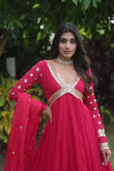 Red Embroidery Zari Sequins-work Gown