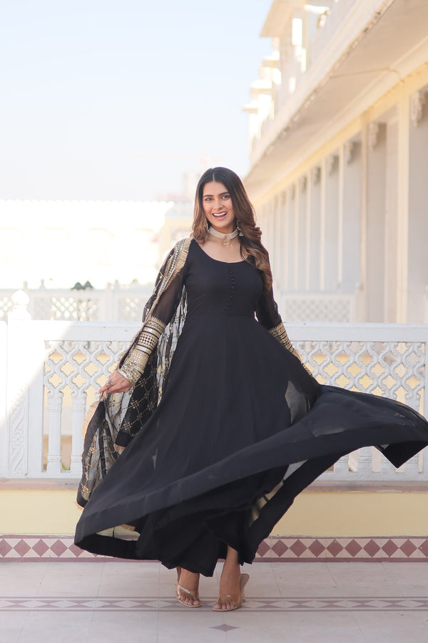Black Faux Blooming Gown with Dupatta