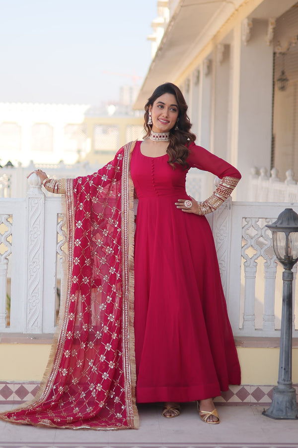 PInk Faux Blooming Gown with Dupatta