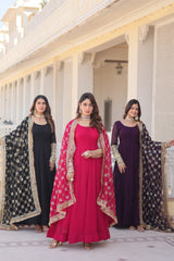 Wine Faux Blooming Gown with Dupatta