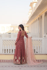Red Faux Georgette with Zari Thread & Sequins Embroidery Gown