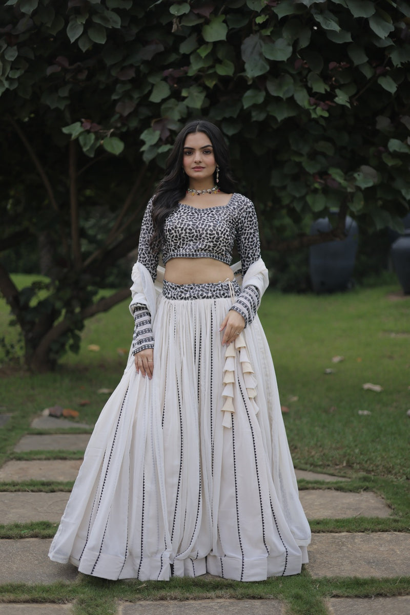 Cream Coloured Georgette with Sequence Work Lehenga Choli with Dupatta