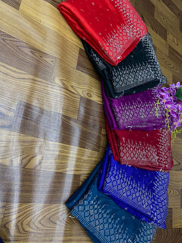 Blue Soft Rangoli Silk Fabric With Designer Swaroski Diamond Work