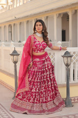 Pink Viscose Jacquard fabric Lehenga Choli & Dupatta Set