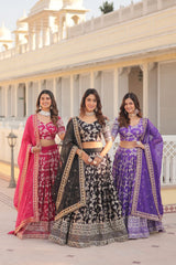 Pink Viscose Jacquard fabric Lehenga Choli & Dupatta Set