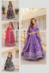 Purple Viscose Jacquard fabric Lehenga Choli & Dupatta Set