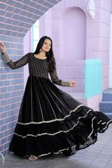 Black Faux Blooming gown with Sequins-Multi Silver jari Embroiderey