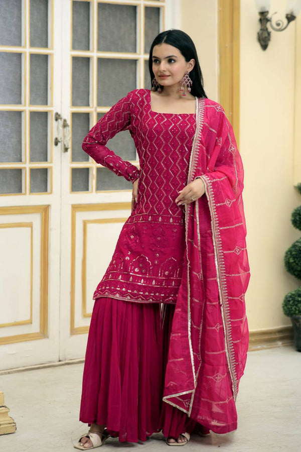 Pink Top With Sequins Embroidered & Gota-Patti Dupatta with Sharara