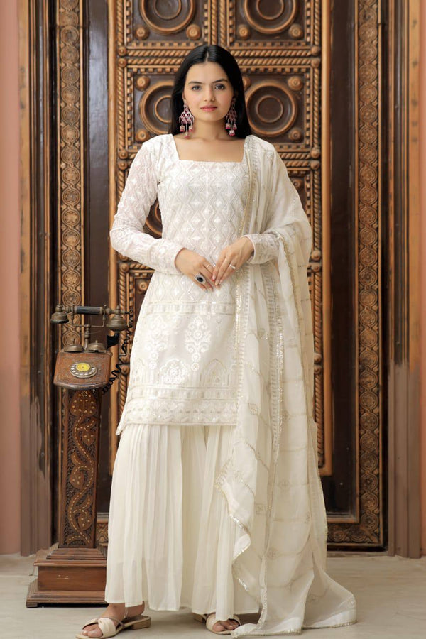White Top With Sequins Embroidered & Gota-Patti Dupatta with Sharara