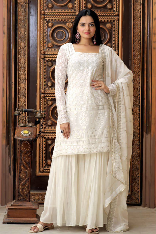 White Top With Sequins Embroidered & Gota-Patti Dupatta with Sharara