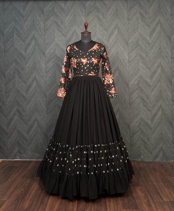 Black Multi-thread Embroidery and Sequins work