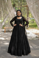 Black Women's gown Made With Faux Blooming Fabrics