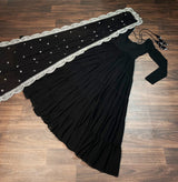 Black Women's gown Made With Faux Blooming Fabrics