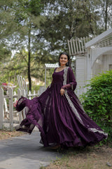 Wine Women's gown Made With Faux Blooming Fabrics