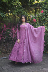 Onion gown with Sequins-Multi Viscose thread Embroidered Work