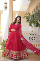 Pink Gown with Dupatta With Attractive Embroidered Sequins work