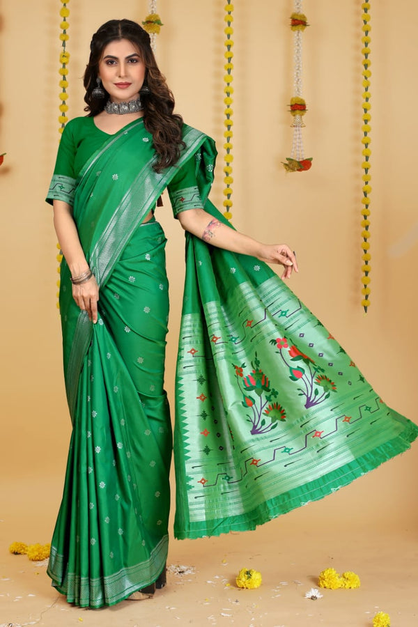Green Soft Silk Paithani Saree with With Meenakari work