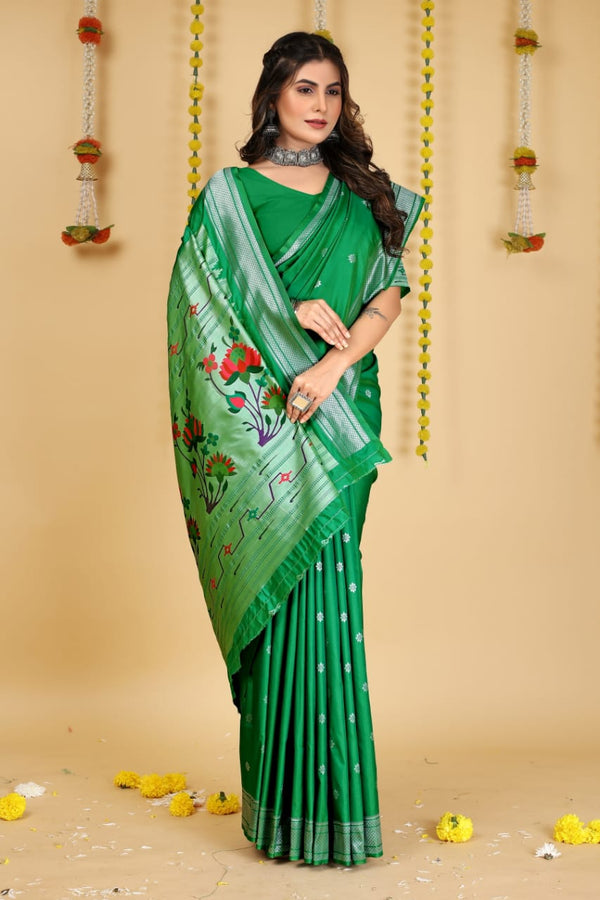 Green Soft Silk Paithani Saree with With Meenakari work