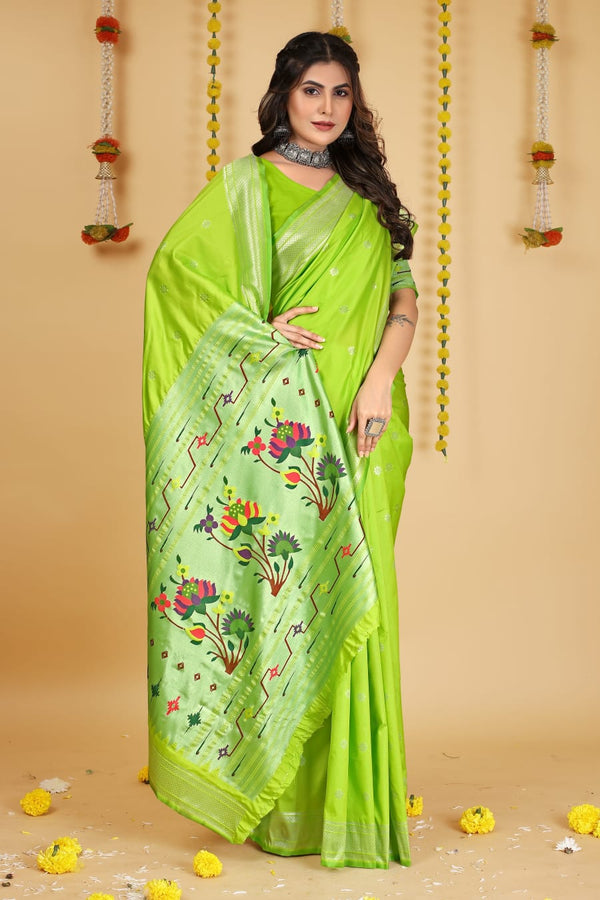 Mint Green Soft Silk Paithani Saree with With Meenakari work