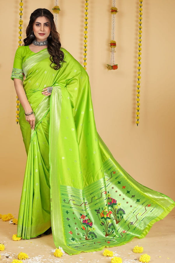 Mint Green Soft Silk Paithani Saree with With Meenakari work