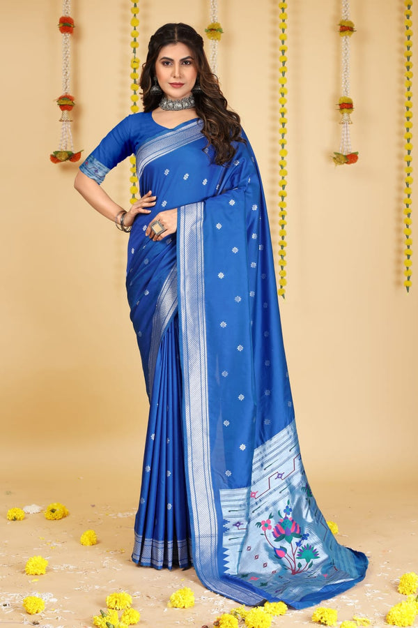 Royal Blue Soft Silk Paithani Saree with With Meenakari work