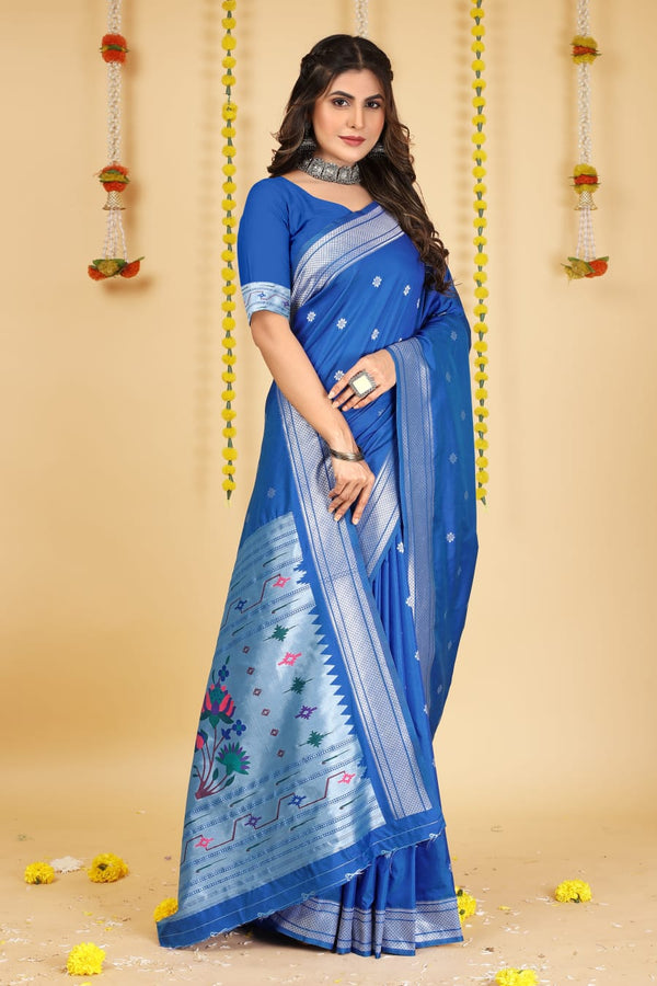 Royal Blue Soft Silk Paithani Saree with With Meenakari work