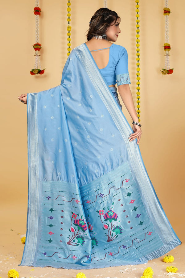 Sky Blue Soft Silk Paithani Saree with With Meenakari work