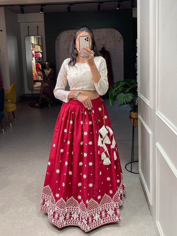 Maroon Lehenga In Pure Cotton Material Embellished With Lucknowi Work