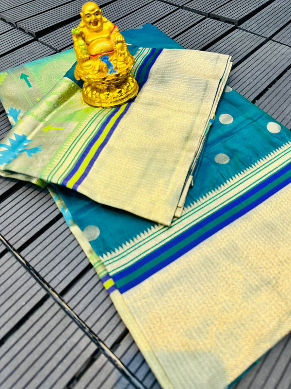 Turquoise Paithani Pure Silk Handloom Saree with Pure Zari