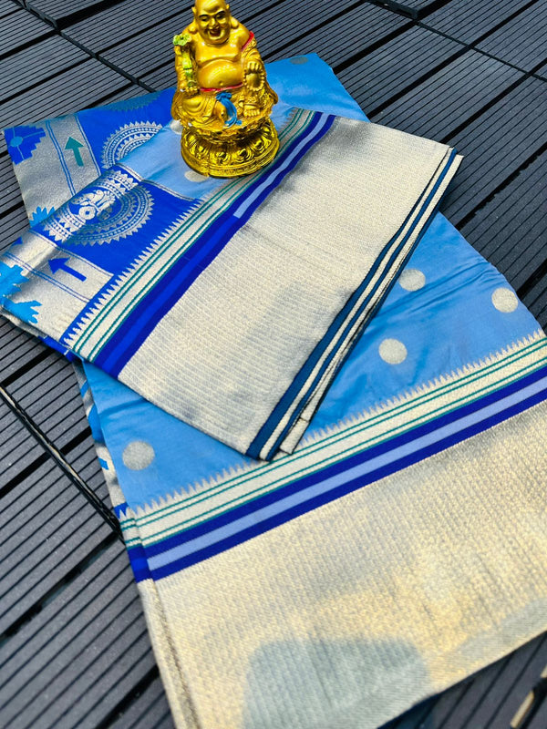 Sky Blue Paithani Pure Silk Handloom Saree with Pure Zari