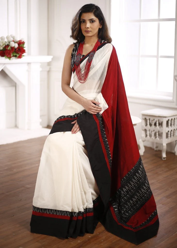 Ikat Black Border & Cotton Silk Pallu Saree