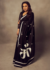 Black Saree with ‘Maa’ Print on Pallu