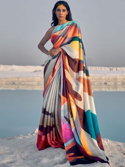 Multicolor Saree Crafted In Satin