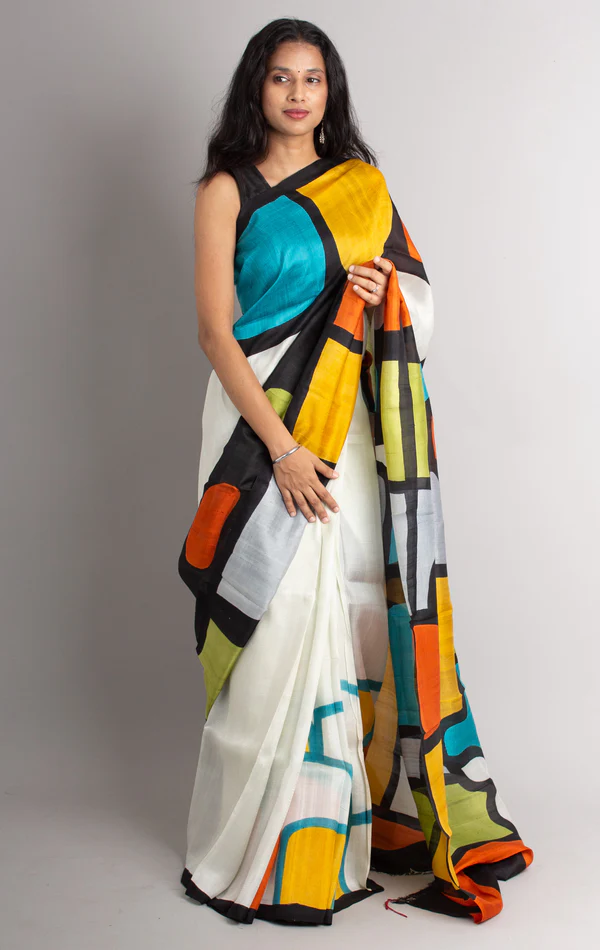 White With Different Coloured Pallu