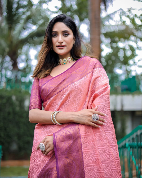 Pink Kubera Pattu Kanjivaram Banarasi Silk Saree