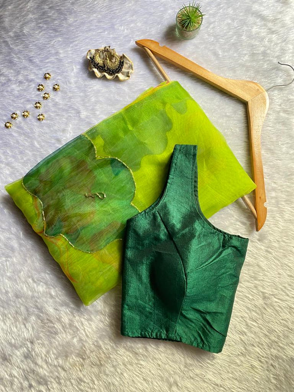 Green organza handwork sarees