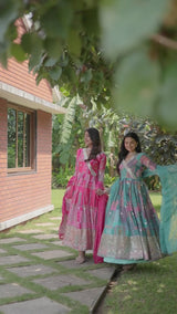 Pink Designer Readymade Gown-Dupatta