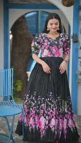 Black Crochet Maslin  designer gowns