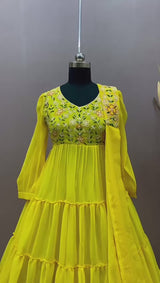 YELLOW SEQUANCE EMBROIDERY WORK SUIT WITH DUPATTA